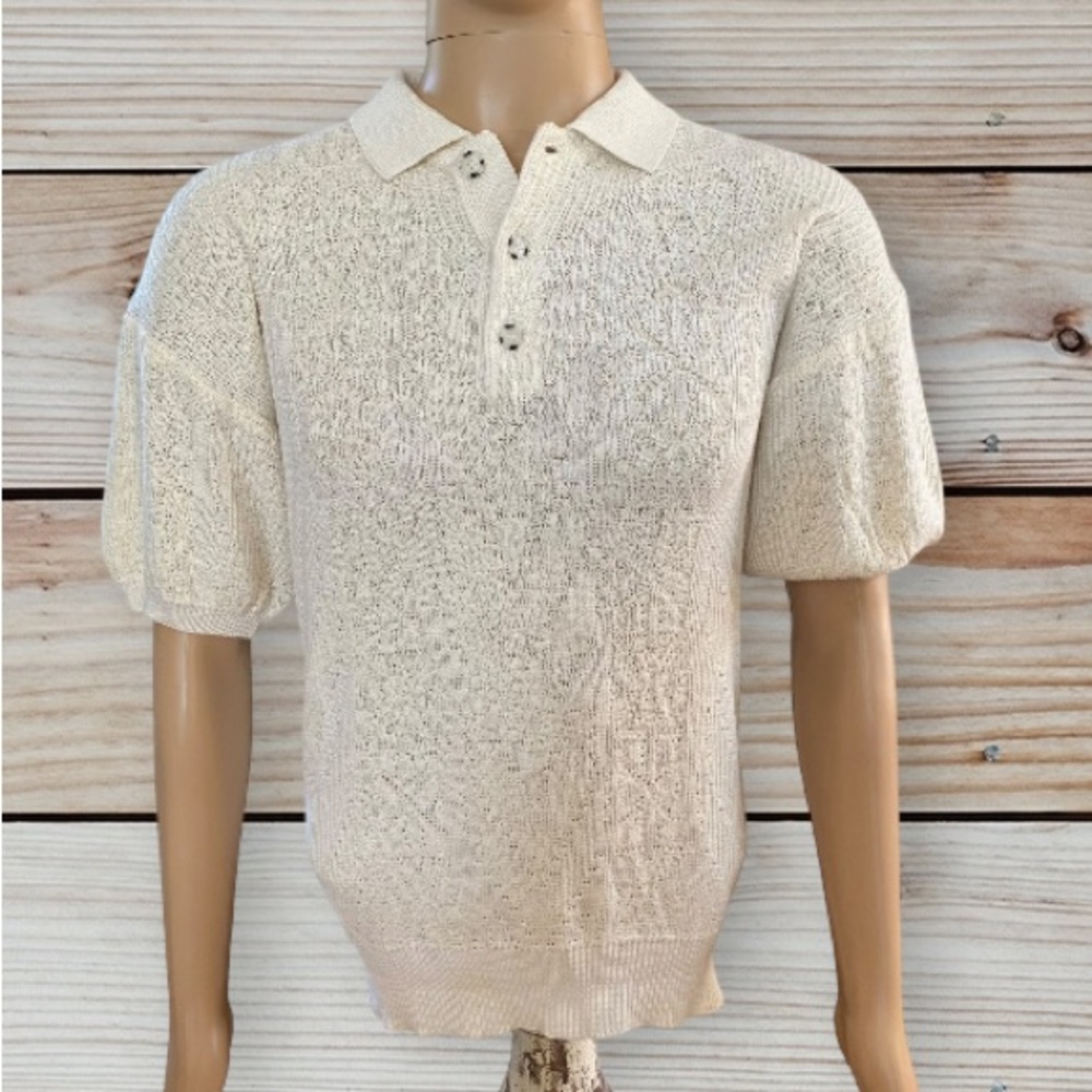 Damon vintage cream knit short sleeve collar shirt M